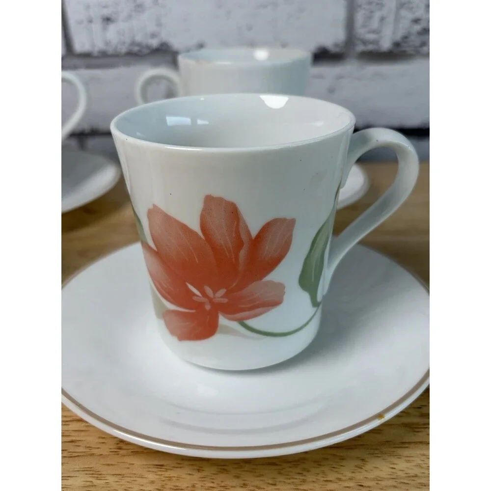 Corelle Corning PACIFICA Mugs And Saucer Set Of 4 Vintage
